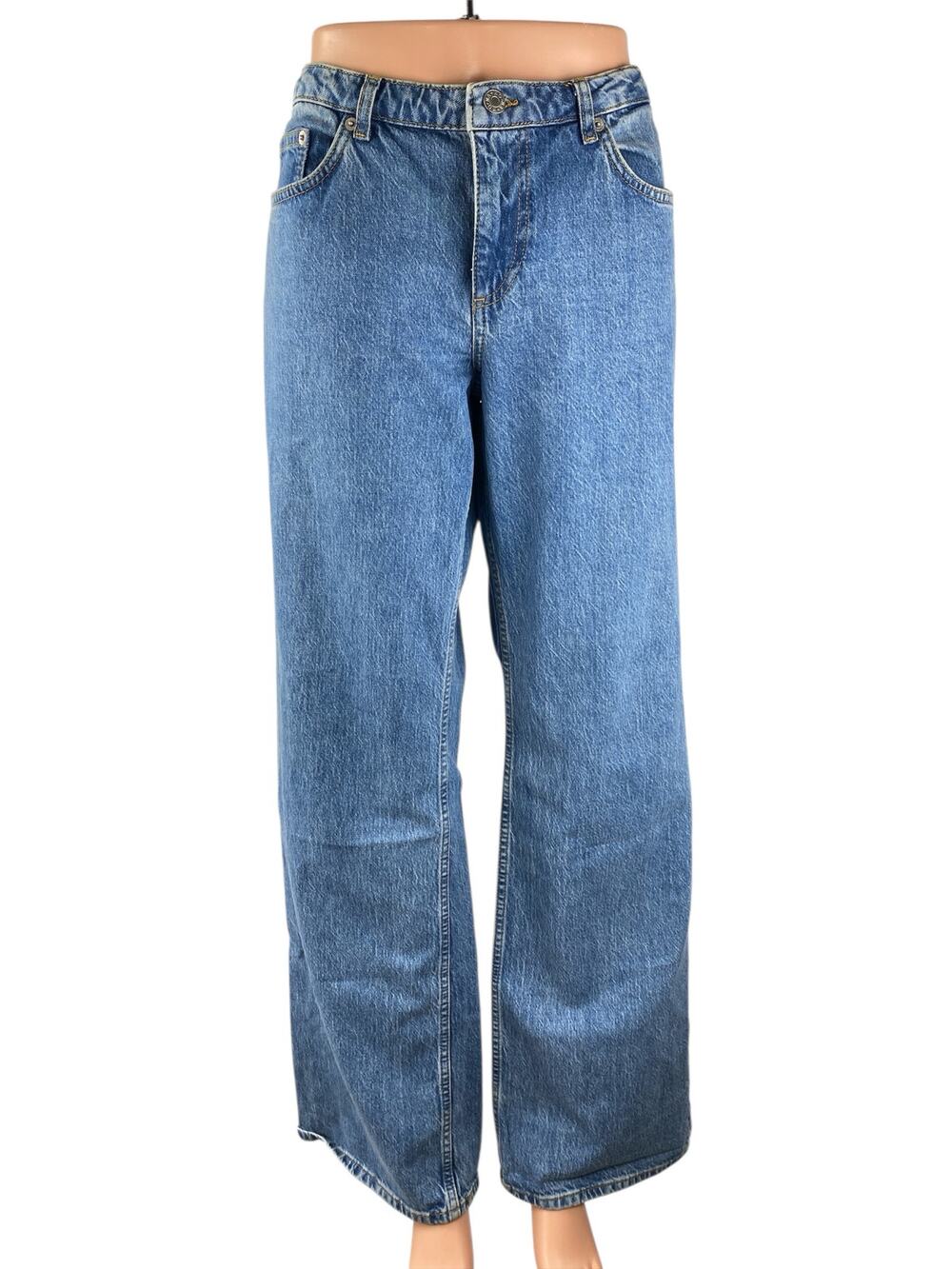 NA-KD Women's Blue High Waisted Wide Leg Straight Baggy Denim Jeans Size 38